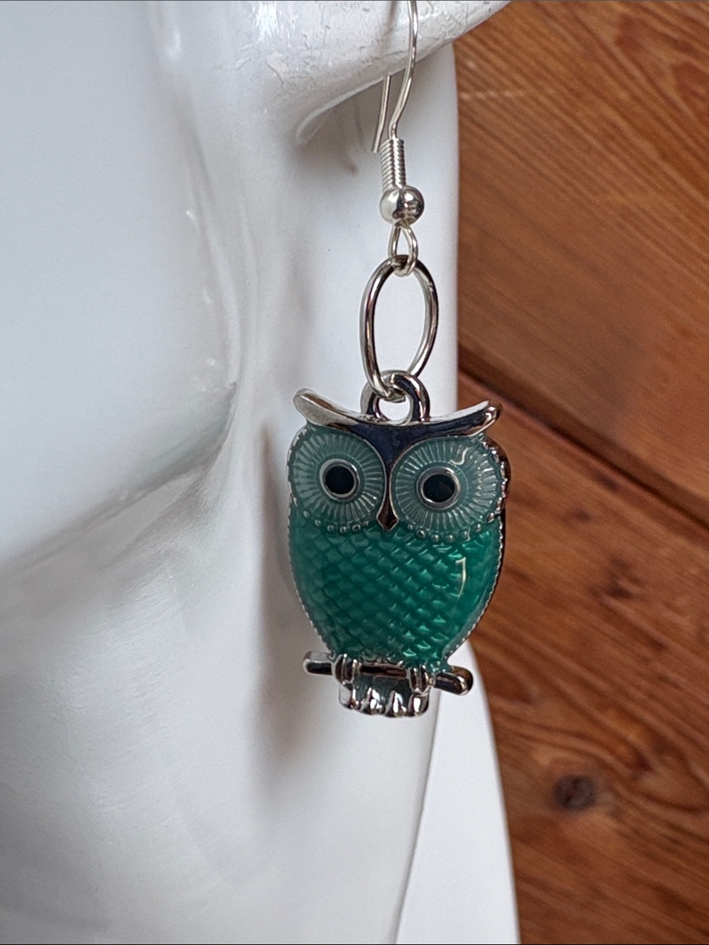 925 Sterling Silver Aqua Owl Drop Earrings